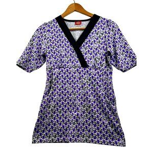 Dickies Women’s V-Neck Purple Floral Tunic Top w/ Deep Pockets Sz MEDIUM